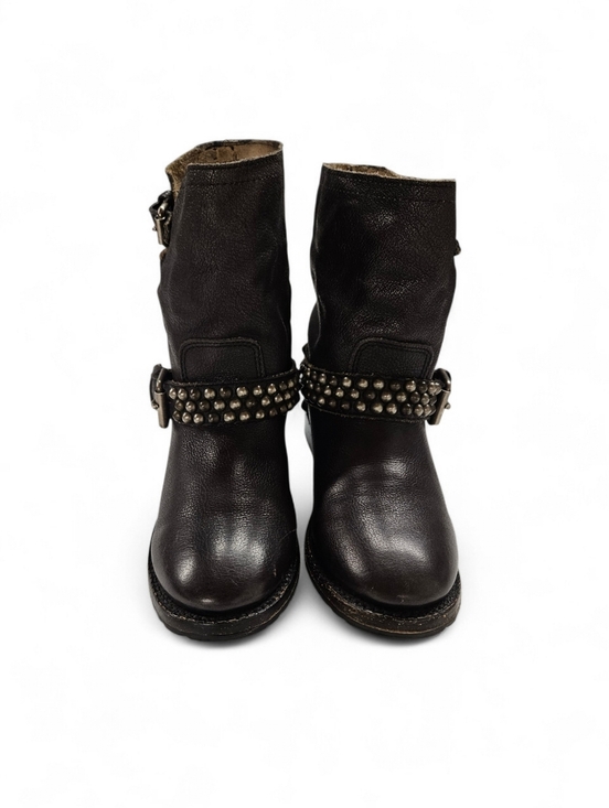 Ash Shoes - Ash Vicious Bis Studded Black Leather Motorcycle Boots In Moro Brown Size 8